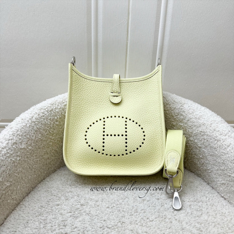 Hermes Mini Evelyne 16 in Jaune Milton Clemence Leather, Canvas Strap and PHW