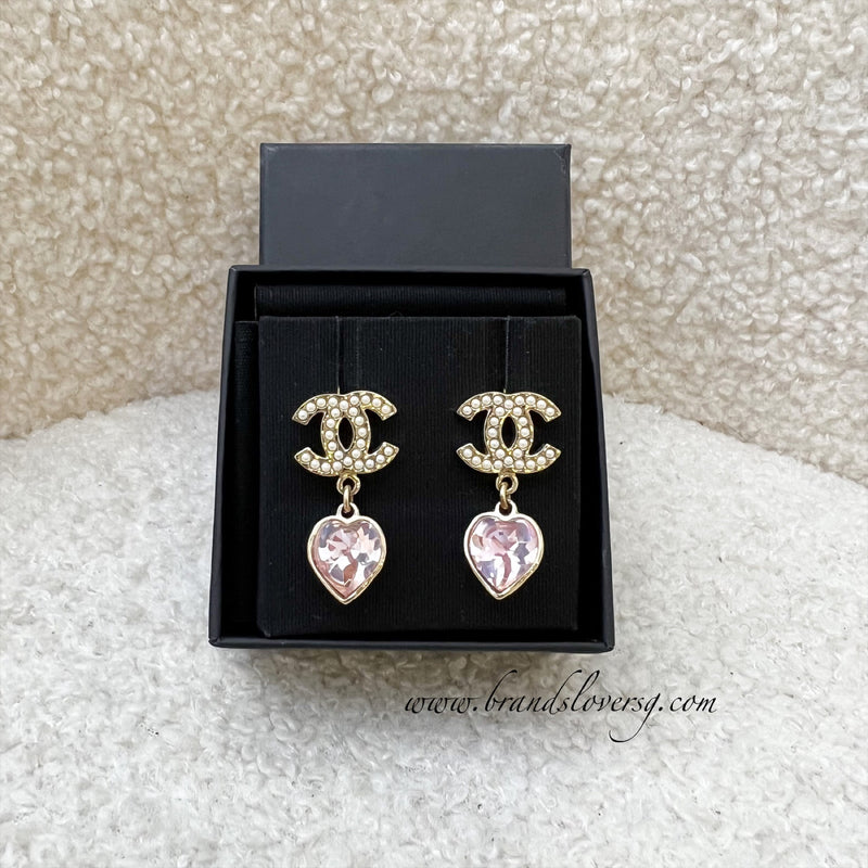 Chanel 22B Dangling Earrings with Mini Pearls and Pink Crystals