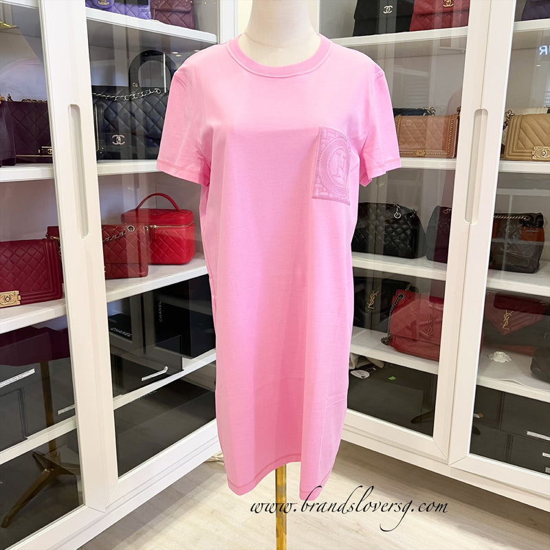 Hermes Straight Dress with Embroidered Pocket in Rose Pop 100% Cotton Sz 44