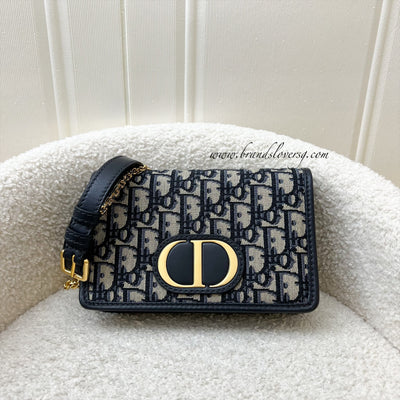 Dior 2-in-1 30 Montaigne Pouch / Wallet on Chain WOC in Navy Oblique Canvas GHW