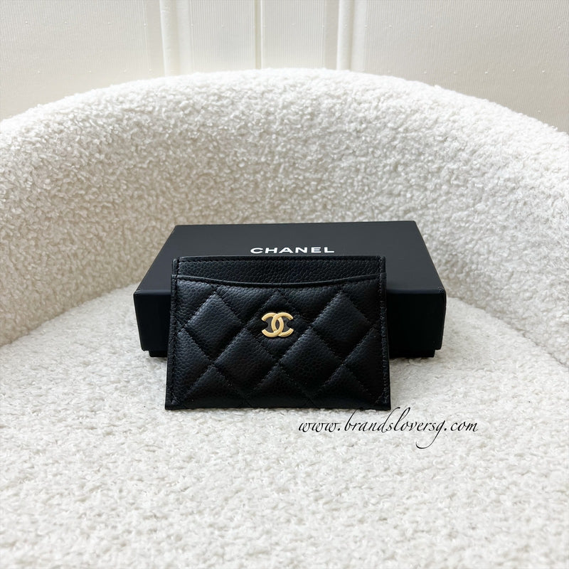 Chanel Classic Flat Card Holder in Black Caviar and GHW