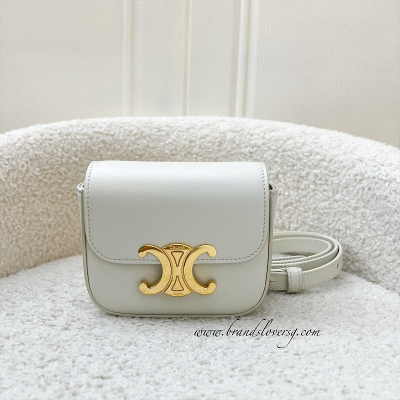 Celine Triomphe Mini Claude Flap Bag in Off White Shiny Calfskin and GHW