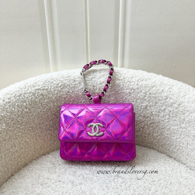 Chanel 24C Micro VIP Clutch in Fuchsia Pink Iridescent Mirror Goatskin SHW