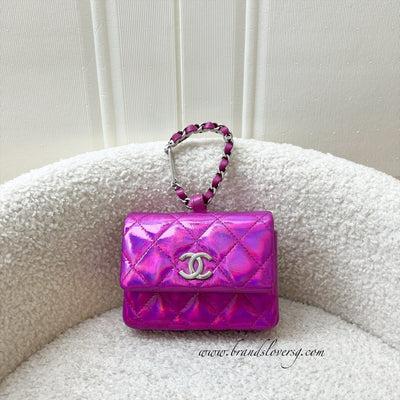 Chanel 24C Micro VIP Clutch in Fuchsia Pink Iridescent Mirror Goatskin SHW