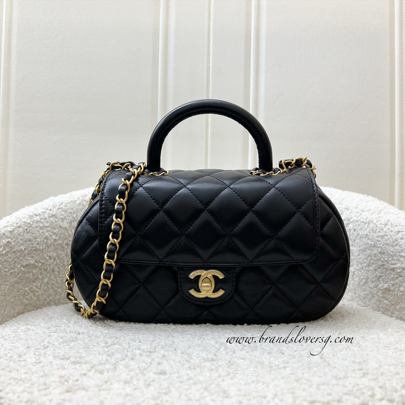 Chanel 24C Top Handle Flap Bag in Black Lambskin and AGHW (Model: AS4569)