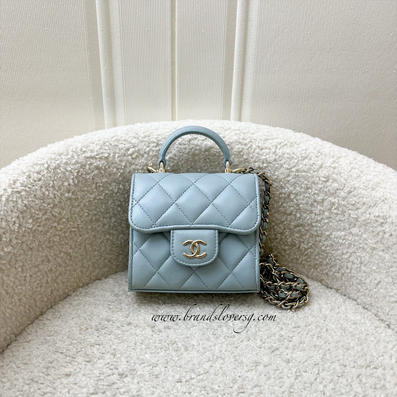 Chanel Top Handle Micro Flap Bag in Light Blue Lambskin LGHW