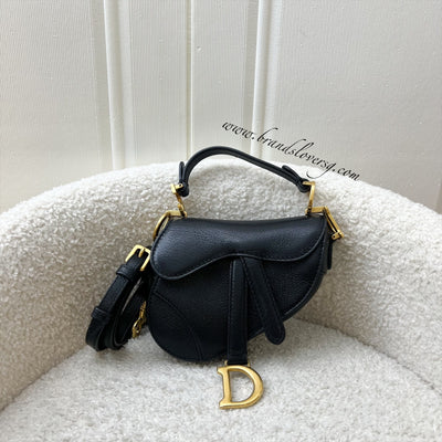 Dior Micro Saddle Bag In Black Goatskin and GHW, with Adjustable Leather Strap (Model: S5685CCEH)