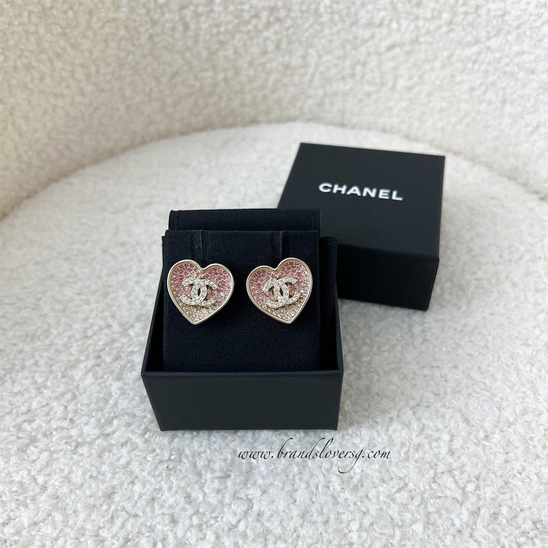 Chanel 23P Earrings Heart Pink Ombre Crystals