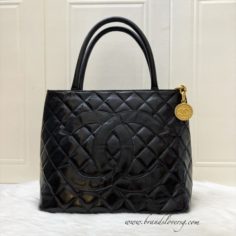 Chanel Vintage Medallion Tote in Black Glossy Calfskin and AGHW