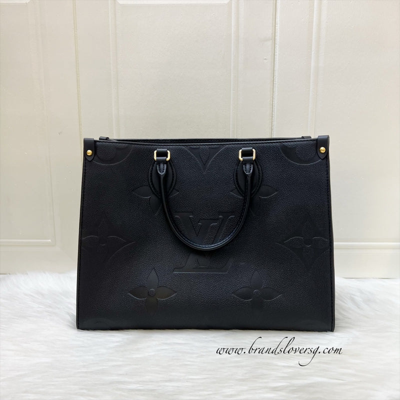 LV Onthego MM Tote in Black Giant Monogram Empreinte Leather and GHW