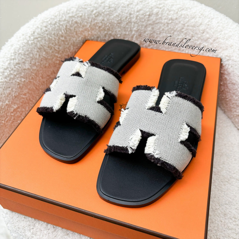 Hermes Oran Toile H Sandals in Prunoir / Noir Size 36