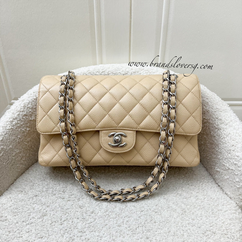 Chanel Medium Classic Flap CF in Beige Caviar and SHW