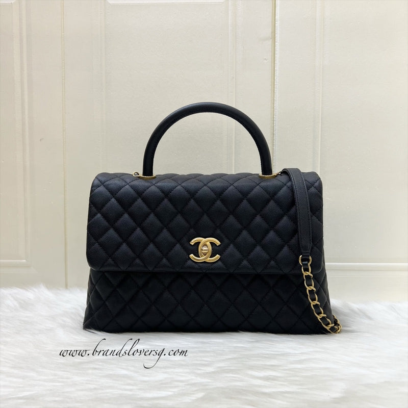 Chanel Large 32cm Coco Handle Flap in Black Caviar and AGHW
