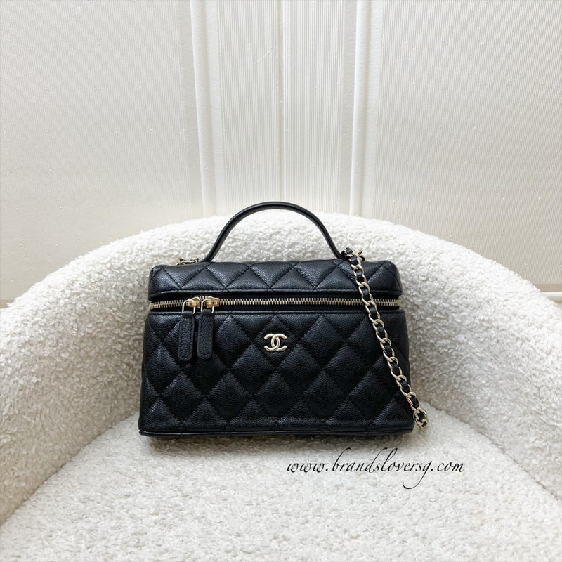 [Below Retail!] Chanel 25P Vanity / Clutch with Chain (LP Style Bag) in Black Caviar and LGHW (Model: AP4385)