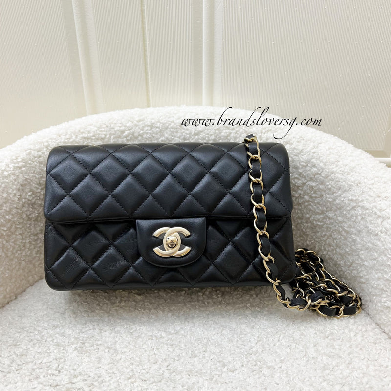 Chanel Classic Mini Rectangle Flap in Black Lambskin and LGHW