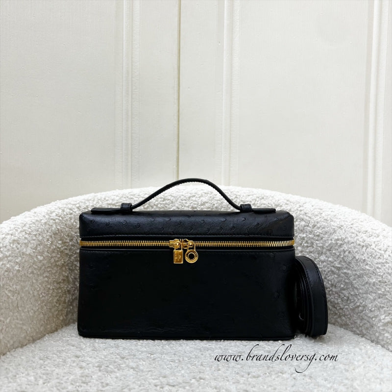 [新品] LORO ポーチ ブラック Loro Piana Extra Pocket L19 in Black Ostrich Leather and GHW