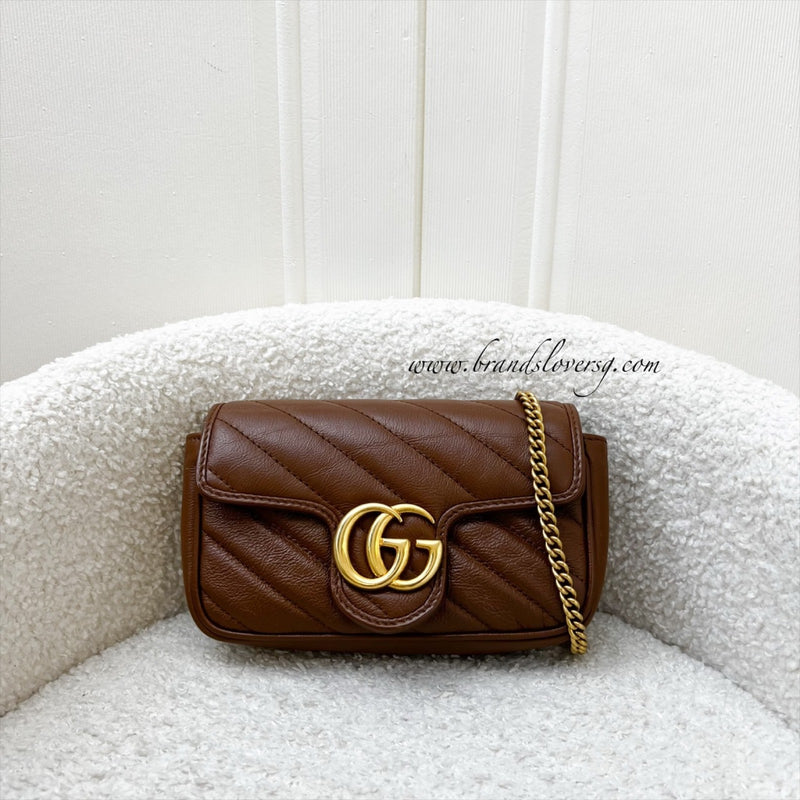 Gucci Mini GG Marmont Shoulder Bag in Chestnut Brown Calfskin and