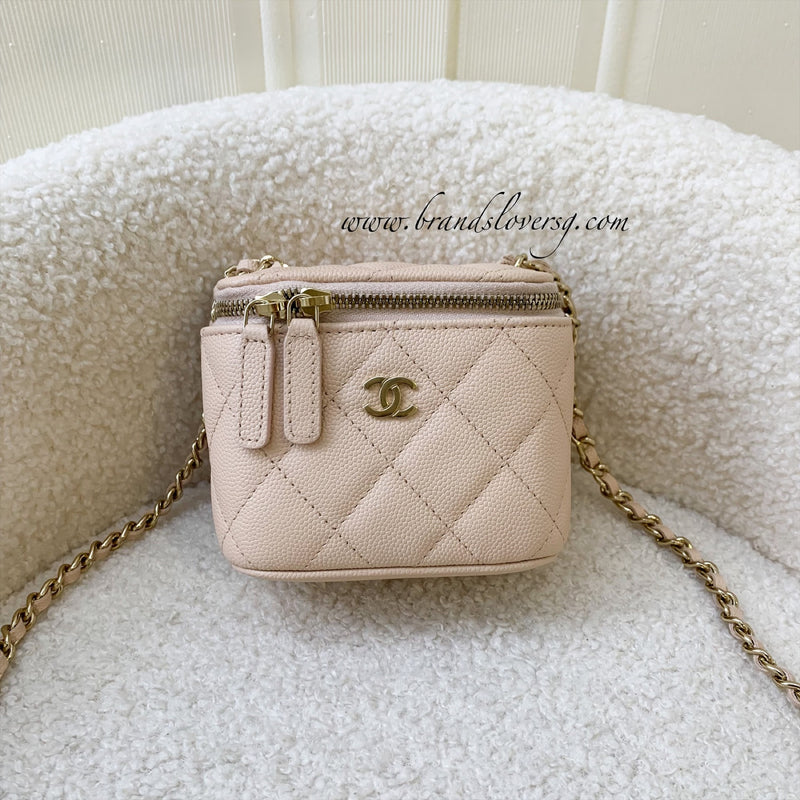 Chanel Mini Cube Vanity with Chain in 22C Beige Caviar LGHW