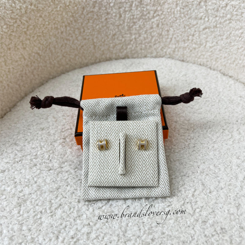 Hermes Mini Pop H Earrings in Marron Glace Enamel GHW