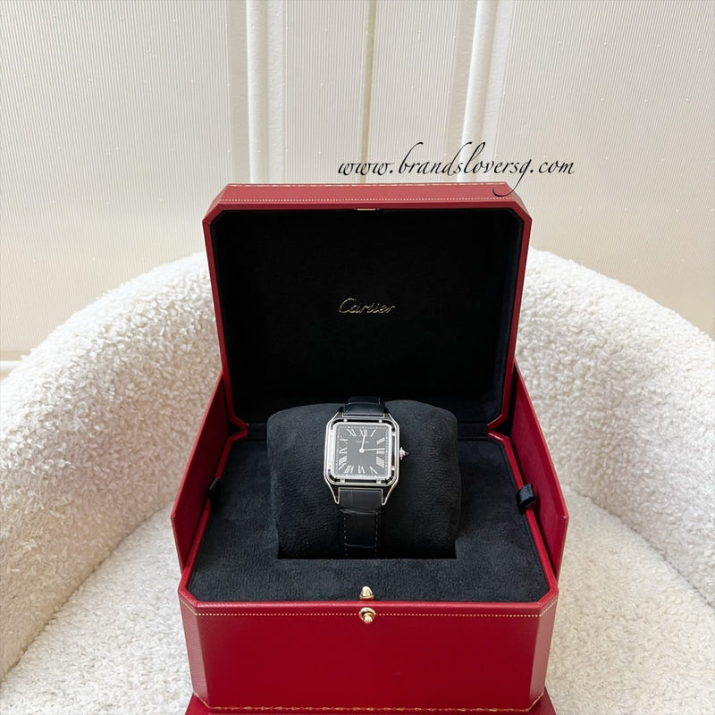 Cartier Santos-Dumont Large Model Watch in Manual Mechanical Movement with Steel Case and Black Alligator Strap (Model: WSSA0046)