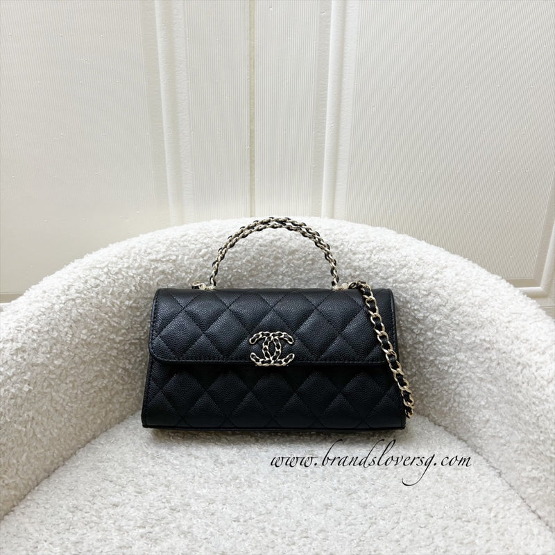 Chanel 25S Top Handle Kelly Clutch with Chain in Black Caviar and GHW