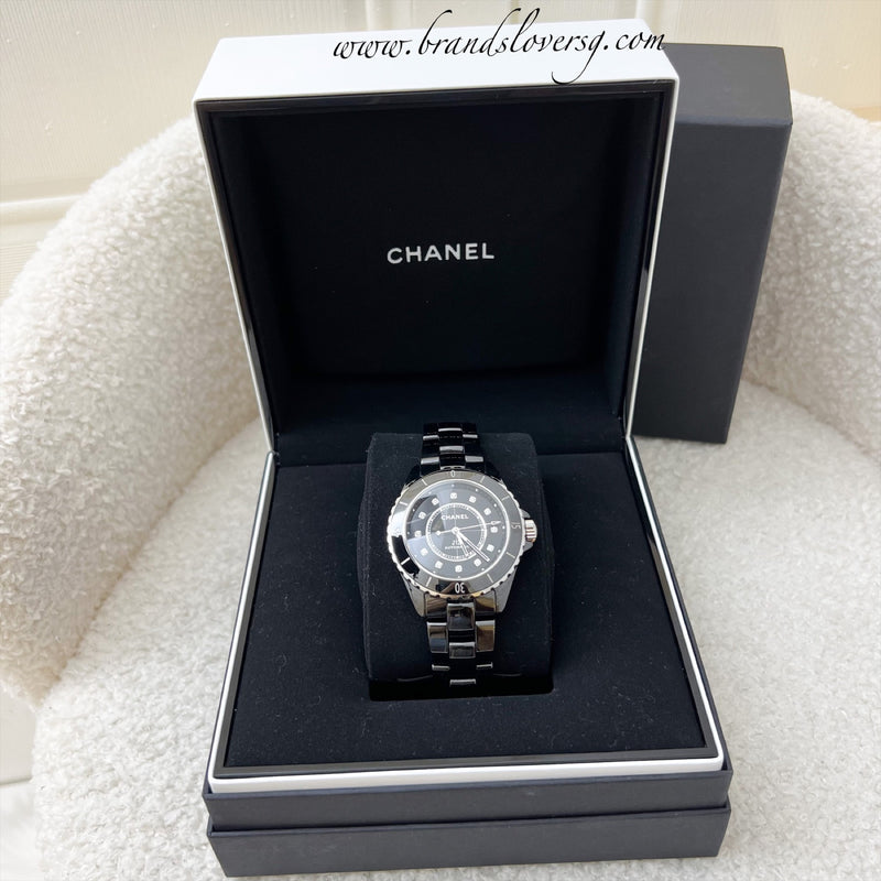 Chanel J12 Watch 38mm with 12 Diamonds in Black Ceramic Bracelet and 12.1 Automatic Movement (1 Extra Link)
