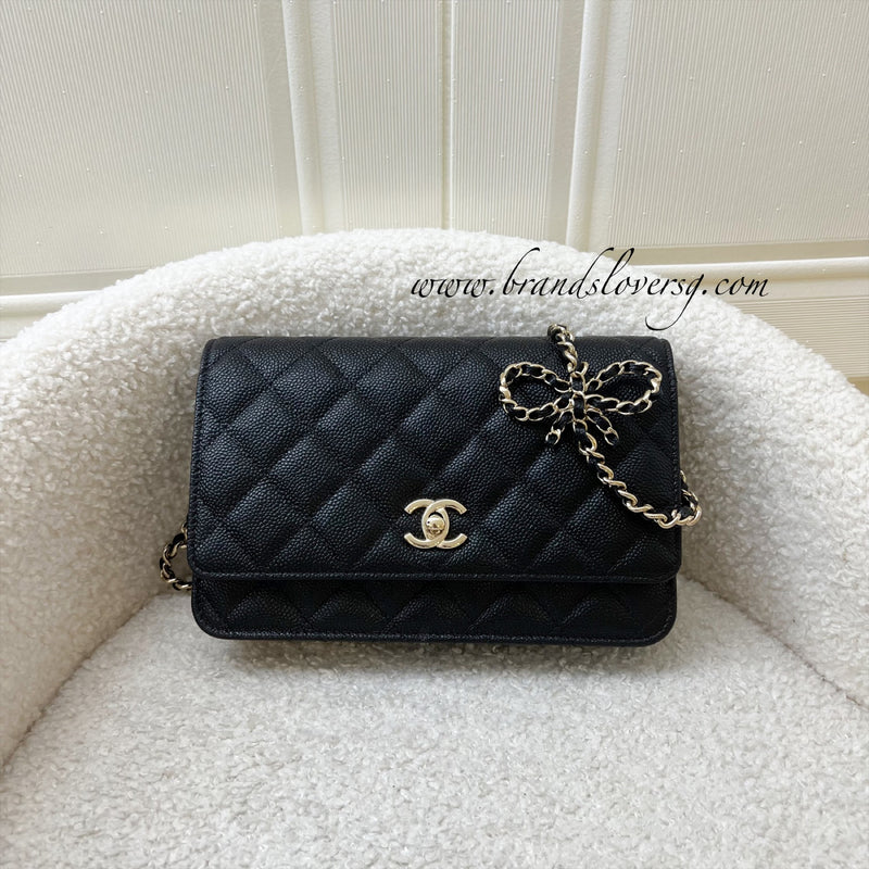 Chanel 23S Ribbon Chain Wallet on Chain WOC in Black Caviar and LGHW