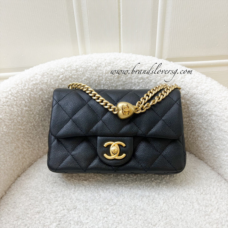 Chanel 23P Heart Adjustable Chain Mini 19cm Flap Bag in Black Caviar and AGHW