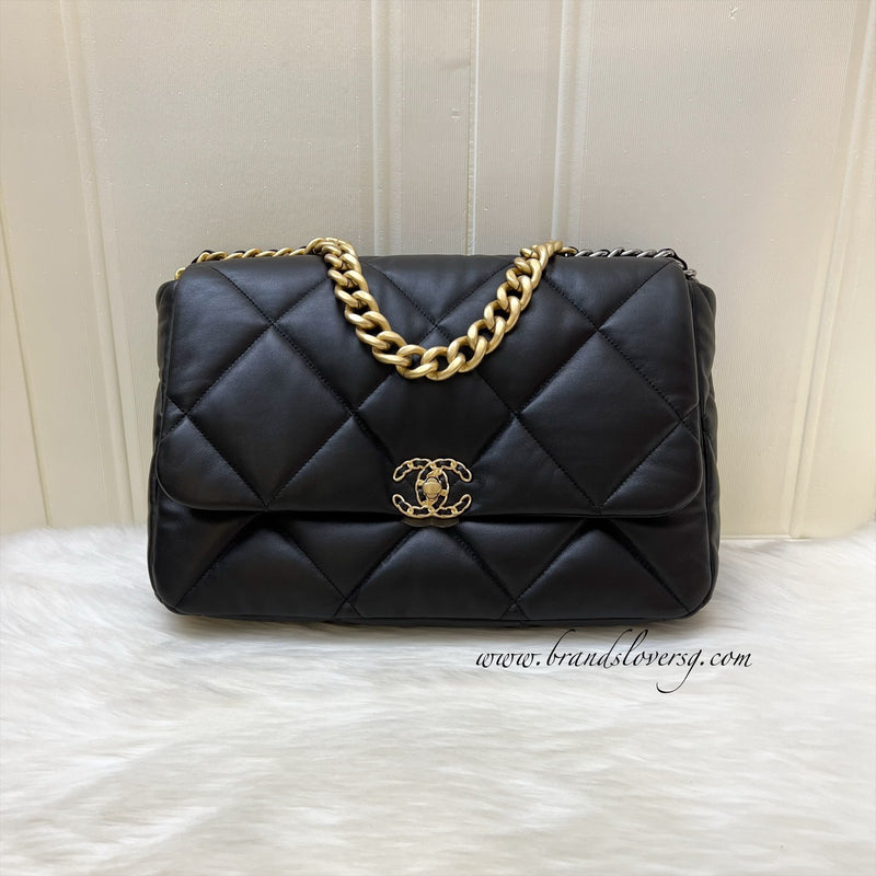 Chanel 19 Maxi Flap in Black Lambskin and 3-tone HW (Model: AS1162)