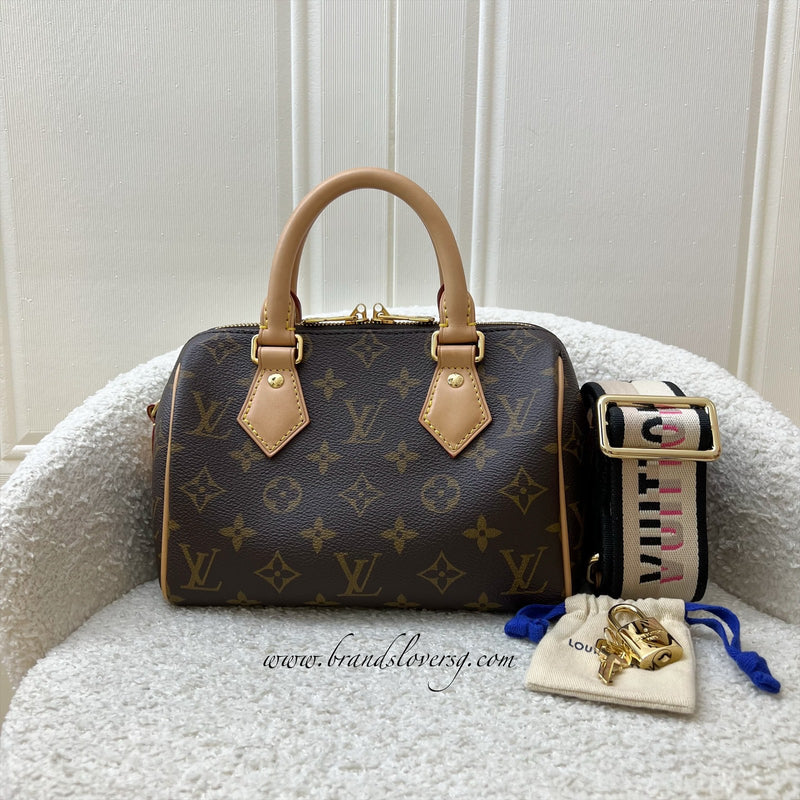 LV Speedy Bandouliere 20 in Monogram Canvas and Black Patterned Strap (Model: M46234)