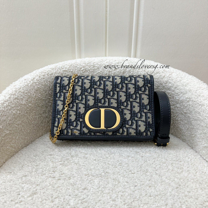 Dior 2-in-1 30 Montaigne Pouch / Wallet on Chain WOC in Navy Oblique Canvas GHW