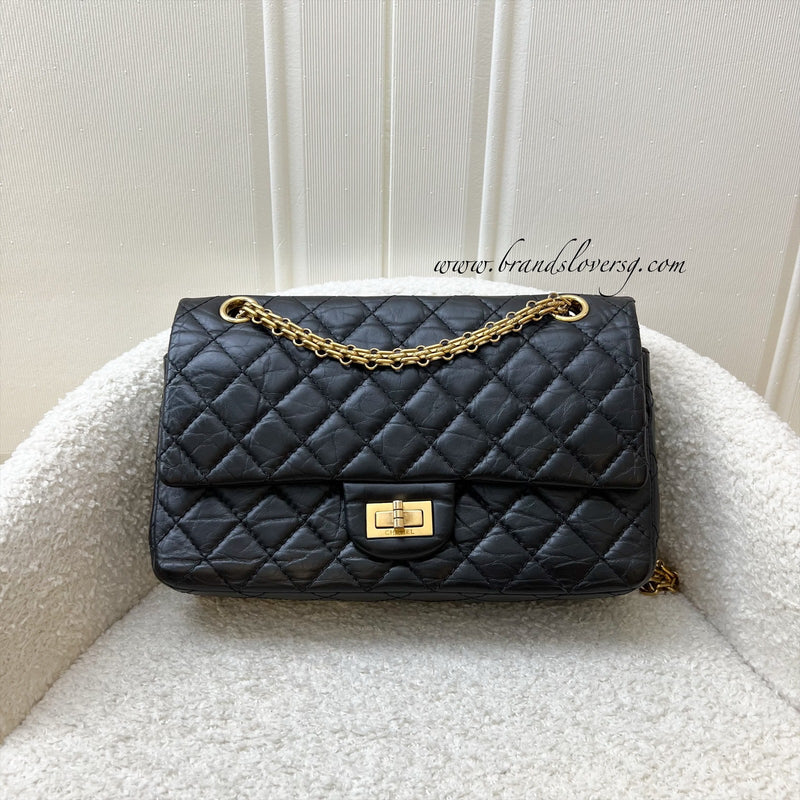 Chanel 2.55 Reissue Small 225 Flap in Black Distressed Calfskin and GHW