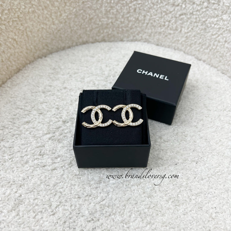 Chanel Medium CC Logo Earrings with Crystals in LGHW