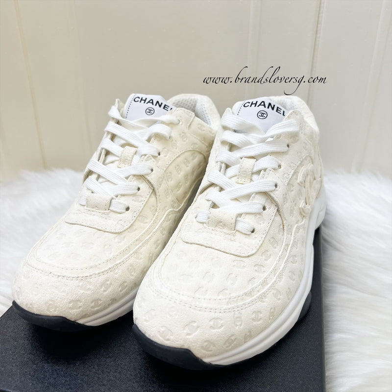 Chanel CC Logo Printed Sneakers in White Sz 38.5