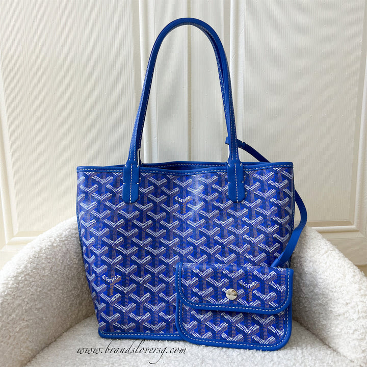 Goyard Mini Anjou Tote Bag in Bleu Canvas and Leather