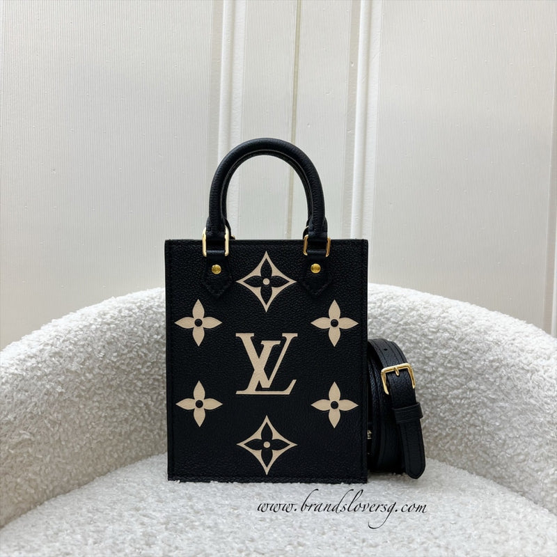 LV Petit Sac Plat in Bicolor Black and Beige Monogram Empreinte Leather and GHW