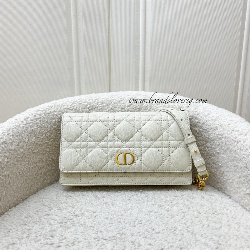 Dior Caro Wallet on Chain WOC / Belt Bag in White Calfskin and GHW