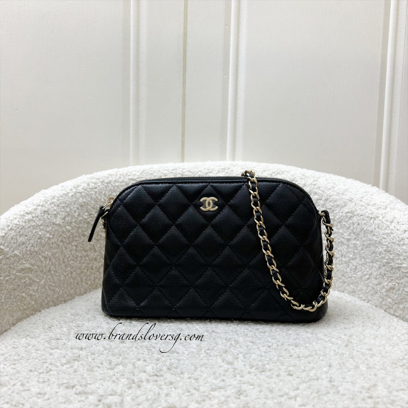 Chanel 24A Medium Pouch / Clutch with Chain in Black Caviar and LGHW