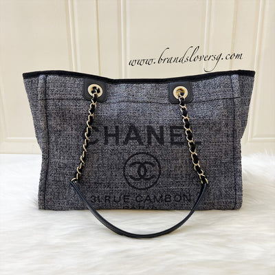 Chanel Deauville Medium Tote in Navy Fabric, Glittery Threading and LGHW