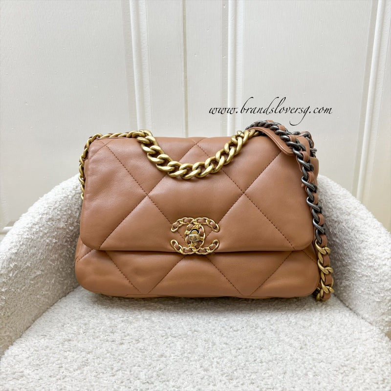 Chanel 19 Small Flap in 21P Caramel Lambskin and 3-tone HW (Model: AS1160)