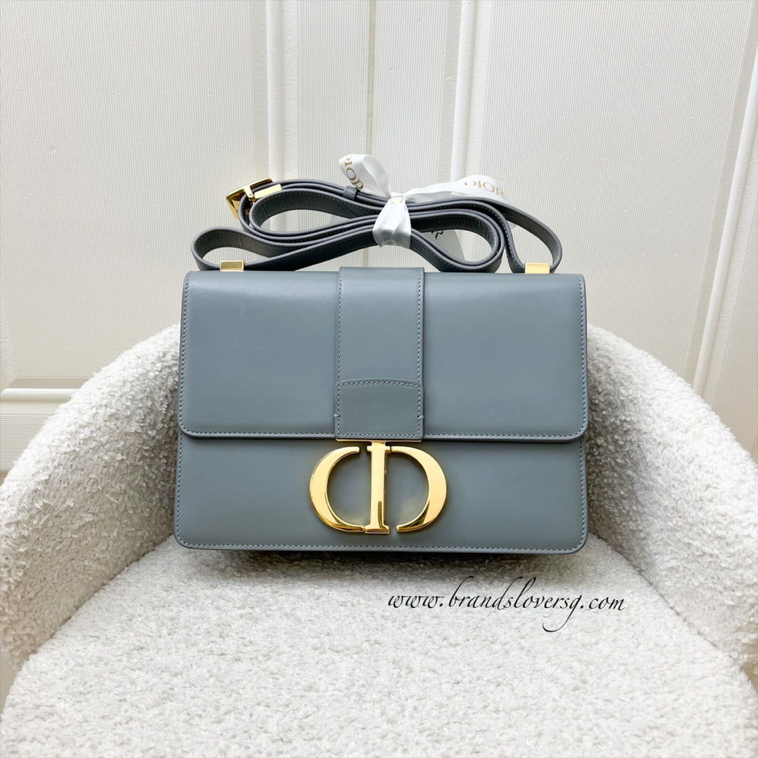 Dior 30 Montaigne Flap Bag in Stone Grey Calfskin and GHW (Model