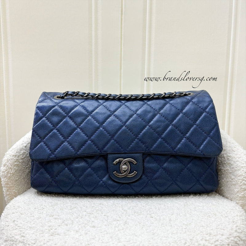 Chanel Jumbo Easy Flap Bag in Metallic Blue Caviar and RHW