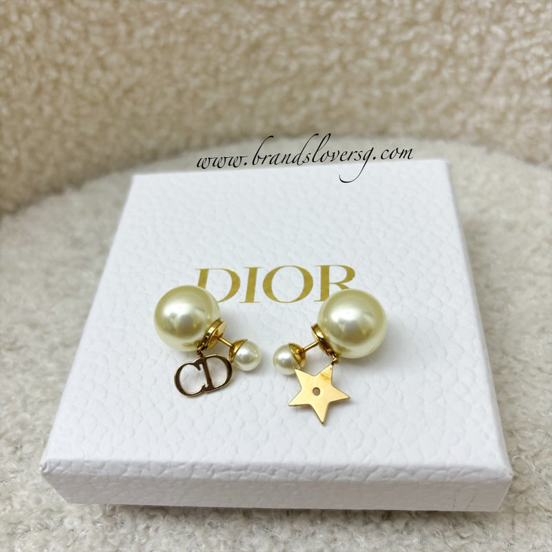 Dior Logo and Star Earrings with Pearls in GHW