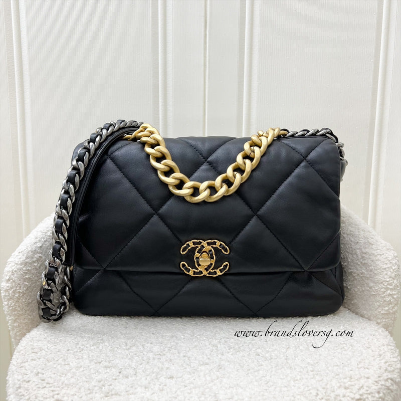 Chanel 19 Medium / Large Flap in Black Lambskin and 3-tone HW