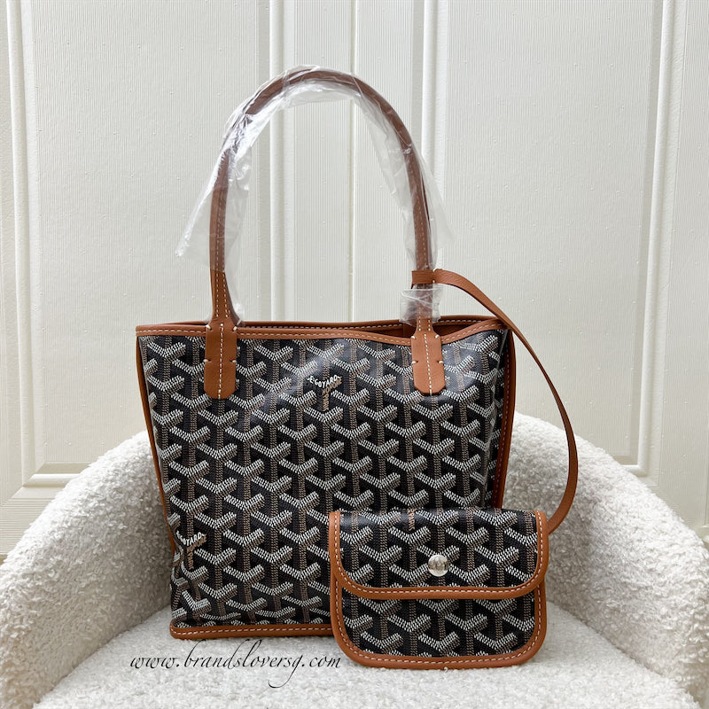 Goyard Mini Anjou in Black Goyardine Canvas with Camel Trim