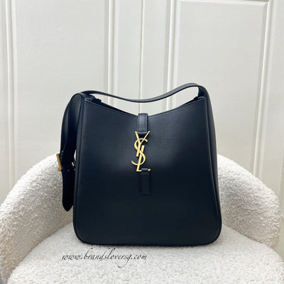 Saint Laurent YSL Small Le 5 À 7 Supple Hobo Bag in Black Grained Leather and GHW