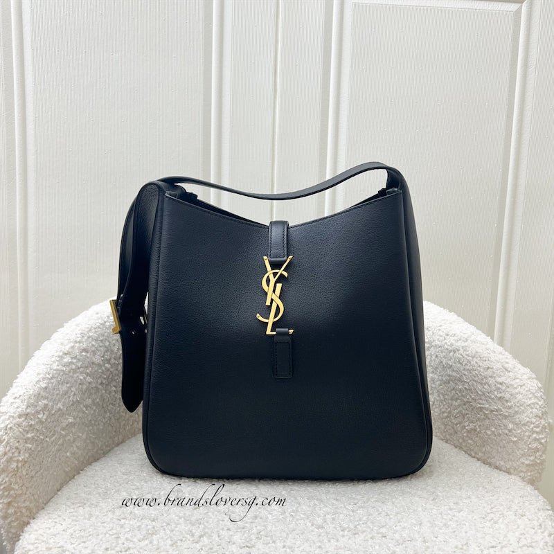 Saint Laurent YSL Small Le 5 À 7 Supple Hobo Bag in Black Grained Leather and GHW