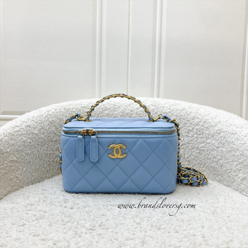 Chanel 22S "Pick Me Up" Vanity with Top Handle in Baby Blue Caviar and AGHW (Model: AP2805)