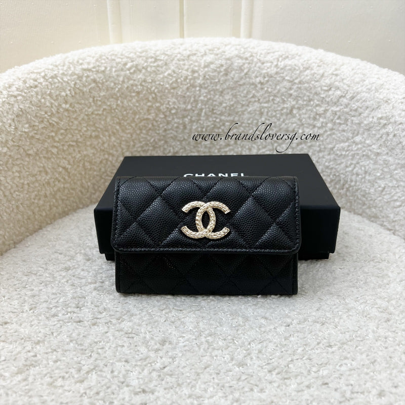 Chanel 24K Snap Card Holder in Black Caviar LGHW (Model: AP4254)