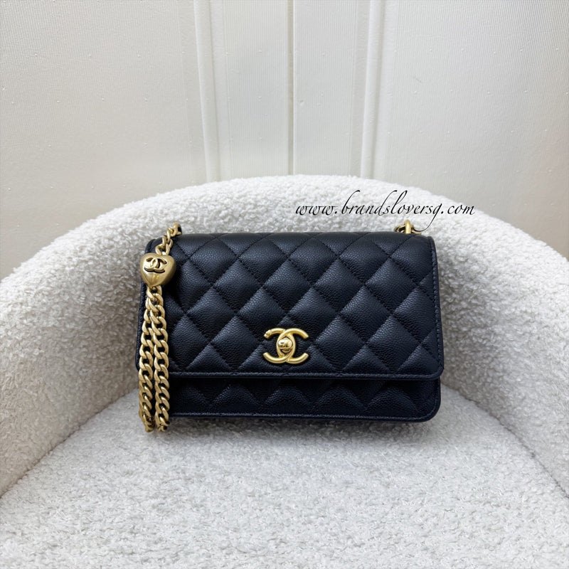 Chanel 24P Heart Adjustable Wallet on Chain WOC in Black Caviar and AGHW (Model: AP3201)